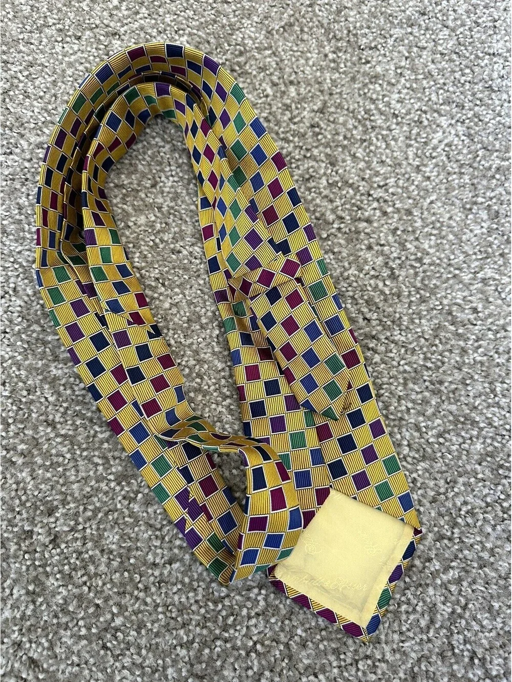 NEW Turnbull & Asser London 100% Silk Tie Yellow Geometric Checkered Design